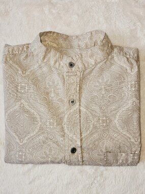 Scully Men's Western Shirt Beige Paisley Rangewear Collection Stand Collar M